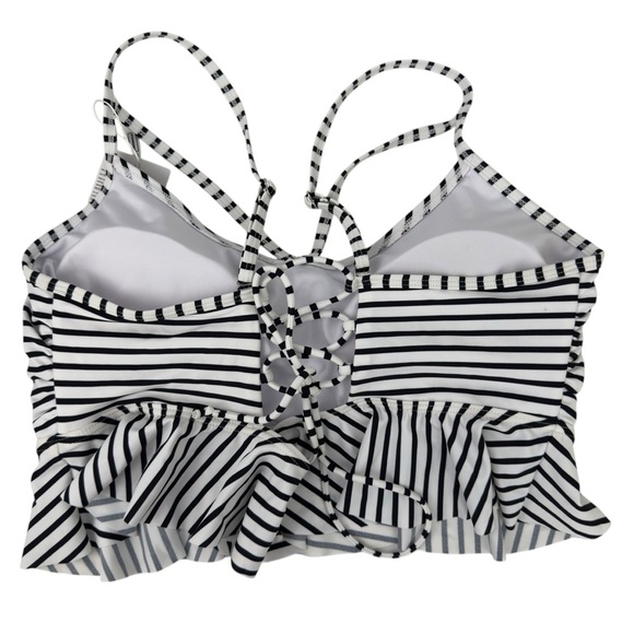 NWT CocoShip Black Stripe Corset Tie Back Flounce Bikini Top Boho Retro Size 16 - Picture 9 of 16